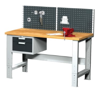Werktisch mit Aufbau und Schubladenblock