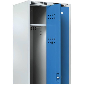 Locker with open door grey blue