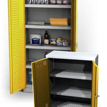 Chemical cabinet with open doors
