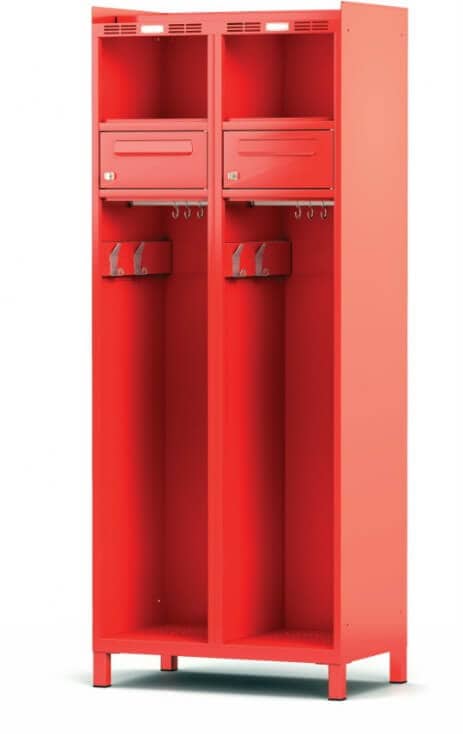 Fire brigade locker with helmet holder and valuables compartment