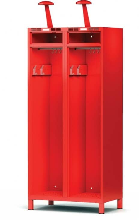 Fire brigade locker with helmet holder