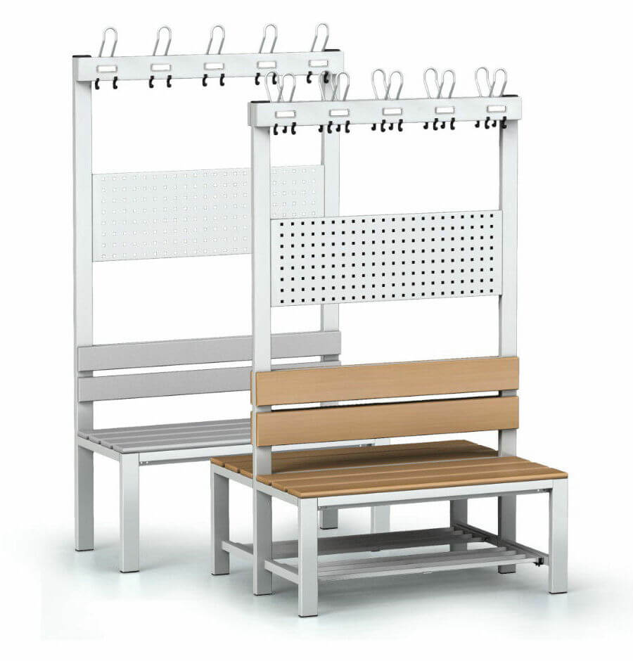 Buy bench with hook rail and shoe rack - Changing room bench - DIVIKOM