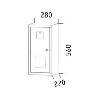 Brandslukkerskab 56x28x22 cm hpi61a ral3000 tegning
