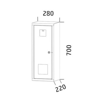 Feuerloescherschrank tepostop 70x28x22 cm hpi61b ral3000 zeichnung