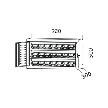 Material cupboard, hinged 50x92x30 cm 7+14 boxes ss925sp2pp ral7035 drawing