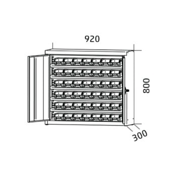 Materialschrank mit behaeltern 80x92x30 cm 42+16 behaelter ss924s5pp ral7035 zeichnung