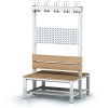 Changing room bench double-sided with hook rail and shoe rack beechwood slats 100 cm s1lo100vlbsr