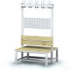 Changing room bench double-sided with hook rail and shoe rack spruce wood slats 100 cm s1lo100vlssr