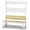 Changing room bench spruce slats with hook rail and shoe rack 150 cm s1l150vlssr