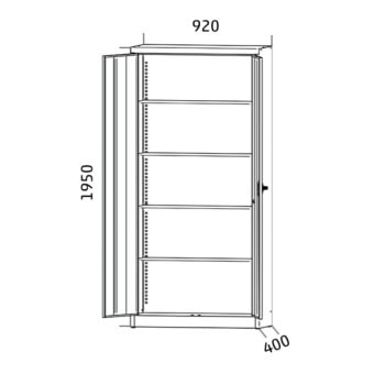 Universalschrank glastueren 92 cm lichtgrau zylinderschloss us921gs ral7035 zeichnung