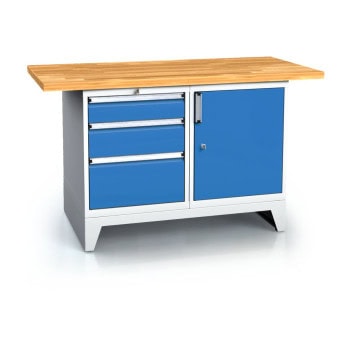 box-type workbench 880x1500x700 mm book plate 3 drawers 1 door light grey customisable dpf15013u3au1d ral7035 5012 1