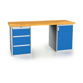 professional workbench 880x2000x700 mm beech 2 cabinets 3 drawers 1 door light grey customisable fronts dpa20017u3u1d ral7035 5012 2