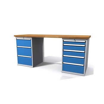 profi workbench 880x2000x700 mm beech 2 drawer cabinets light grey adjustable fronts dpa20017u3u5 ral7035 5012 1