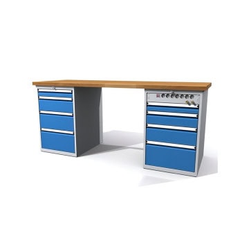 professional workbench 880x2000x700 mm beech 2 drawer cabinets socket strip ral7035 dpa20017u4u4kevhal ral7035 5012 1