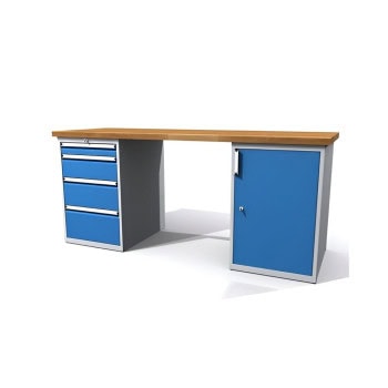 profi workbench 880x2000x700 mm beech 40 mm 5 drawers 1 door light grey aluminium handle strips lockable dpa20017u4u1d ral7035 5012 1