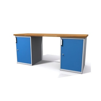 professional workbench with drawer cabinet 200 cm book plate 40 mm light grey customisable front colours dpa20017u1du1d ral7035 5012 1