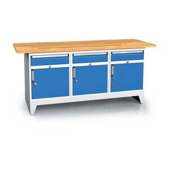 system workbench 880x2000x700 mm beech panel 3 drawer cabinets 1 door adjustable shelf dpf20013u1zdu1zdu1zd ral7035 5012 1