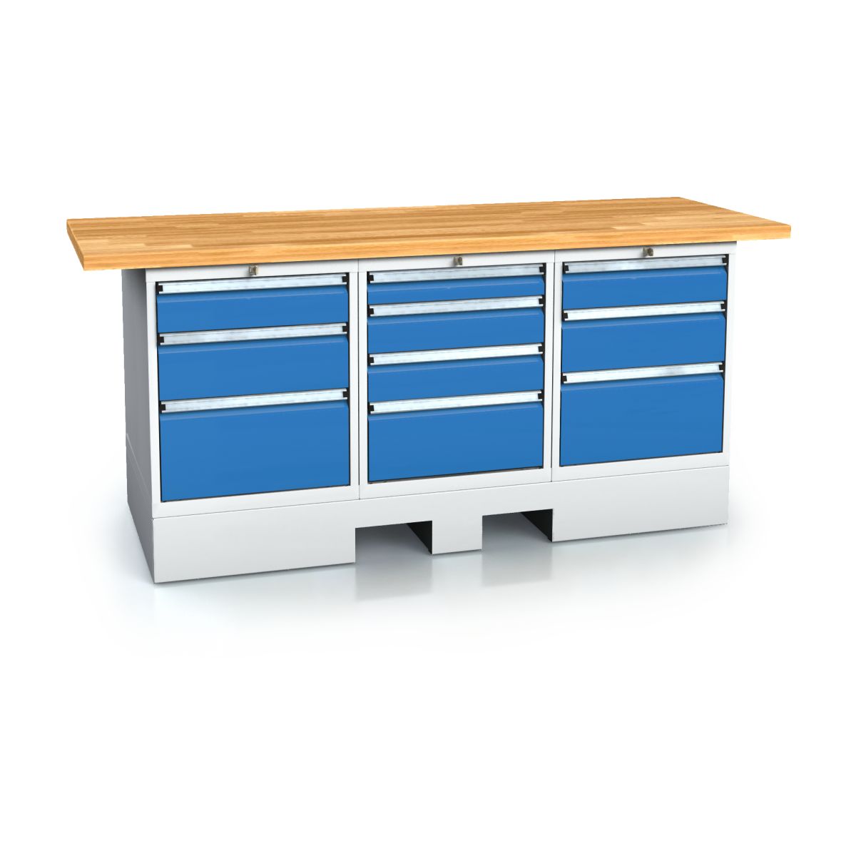 Systemarbejdsbænk 880x2000x700 mm med bøgetop 2 skuffeskabe palleramme ral7035 tilpasses dpg20013u3au4au3a ral7035 5012 1