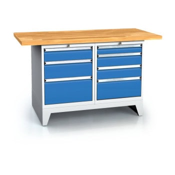 system workbench with shelf 2 drawer units 7 drawers central locking light grey ral7035 dpf15013u3au4a ral7035 5012 1