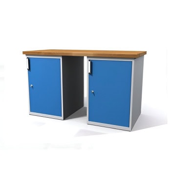 workbench with waterproof beech top 2x door cabinet 150 cm dpa15017u1du1d ral7035 5012