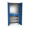 Tool cupboard 195cm 3 shelves 2 drawers rear wall perforated dsu921k02 ral7035 5012