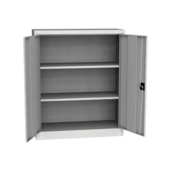 Materials cabinet 1150 × 800 × 400 mm, 2 shelves, 60 kg, light grey, KK SPS 02 B, RAL 7035.