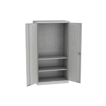 Workshop cabinet 1950 × 950 × 600 mm, perforated back panel, 2 shelves (100 kg load capacity), light grey (RAL 7035)